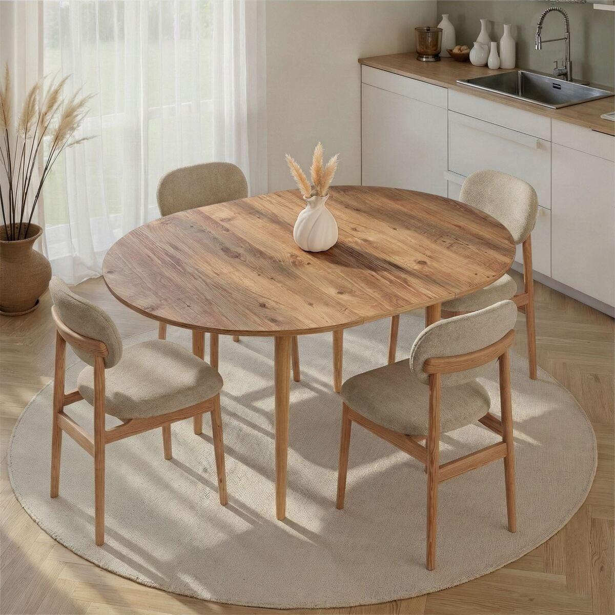 ESSTISCH ausziehbarer von 100 bis 131 cm mit runder Tischplatte 100/100/75 cm - Kieferfarben, Holzwerkstoff (111/100/75cm) - Calicosy