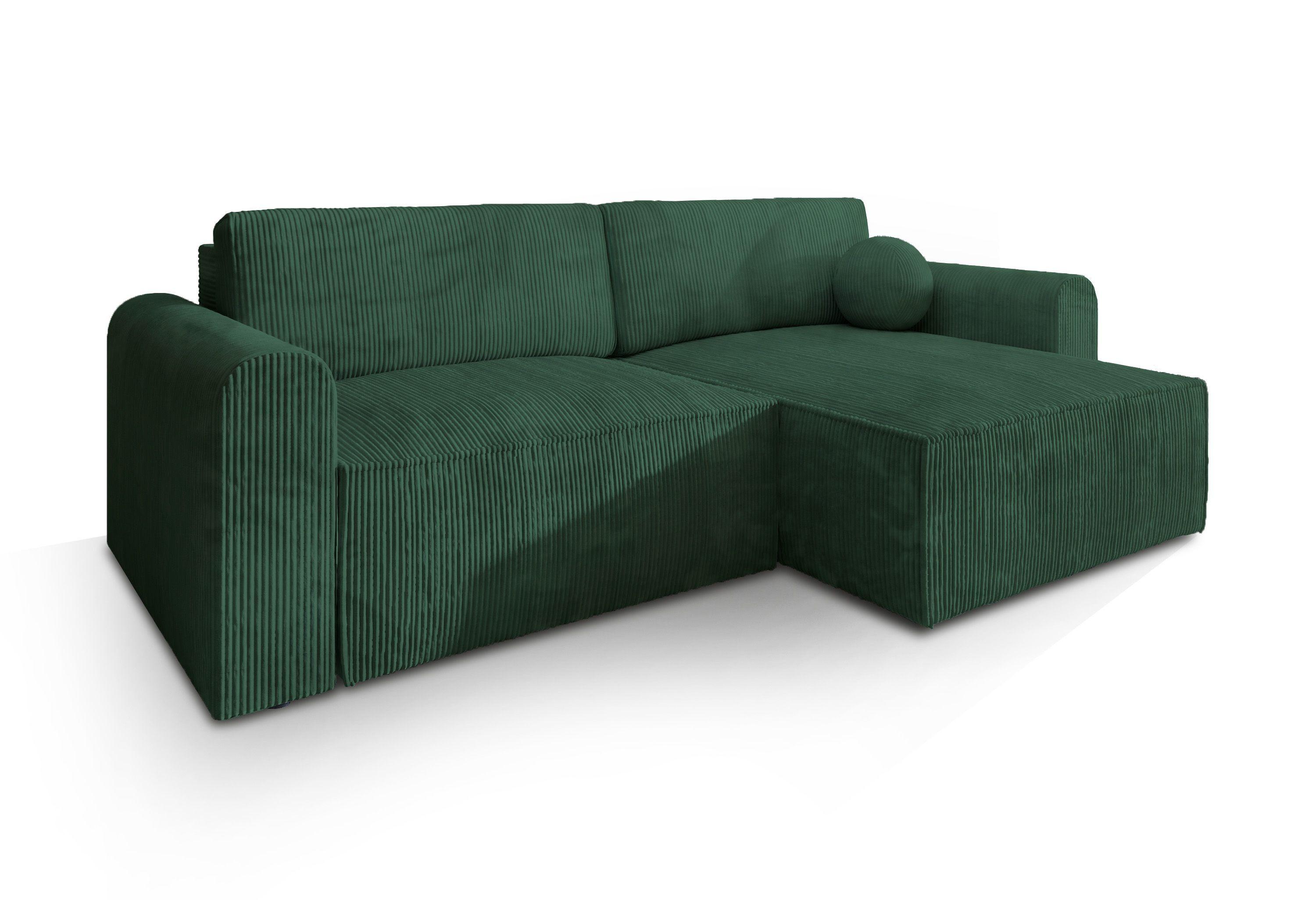 ECKSOFA FIANO P Grün Kordstoff mit Schlaffunktion - Grau/Grün, Holz/Kunststoff (245/148cm) - MASSENO