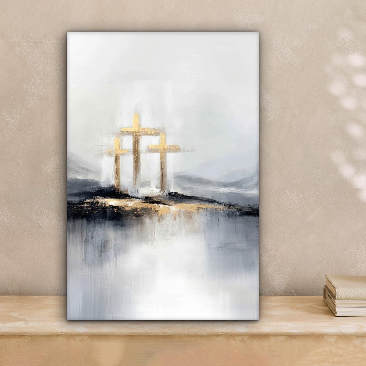LEINWANDBILD Abstrakt - Malerei - Christentum - Kreuz Deko Wohnzimmer 20x30 cm - Weiß, Textil (20/30cm) - MuchoWow
