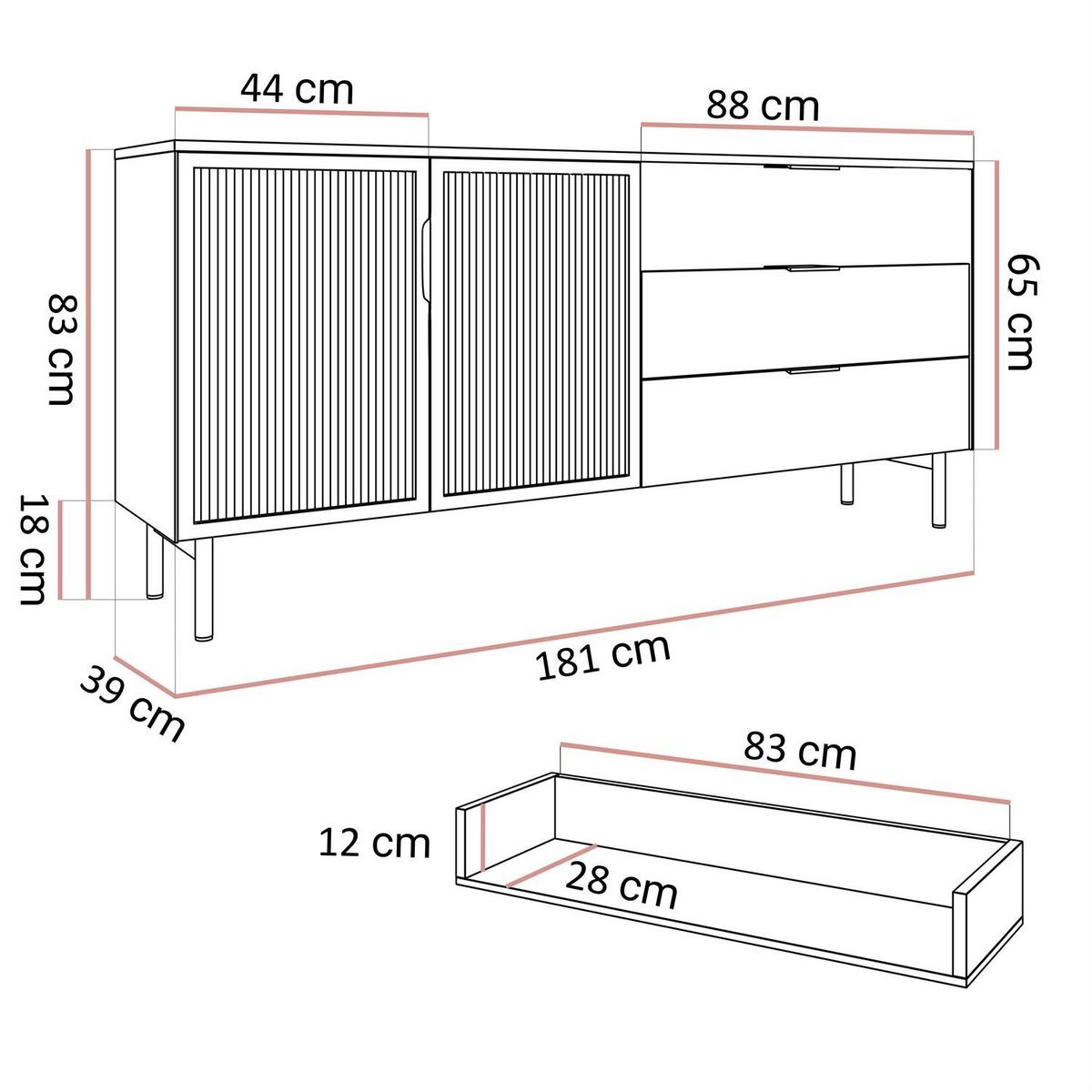 SIDEBOARD LINEA LOFT mit LED-Beleuchtung Eiche + Schwarz - Eichefarben, Holzwerkstoff (181/83/39cm) - Lookway