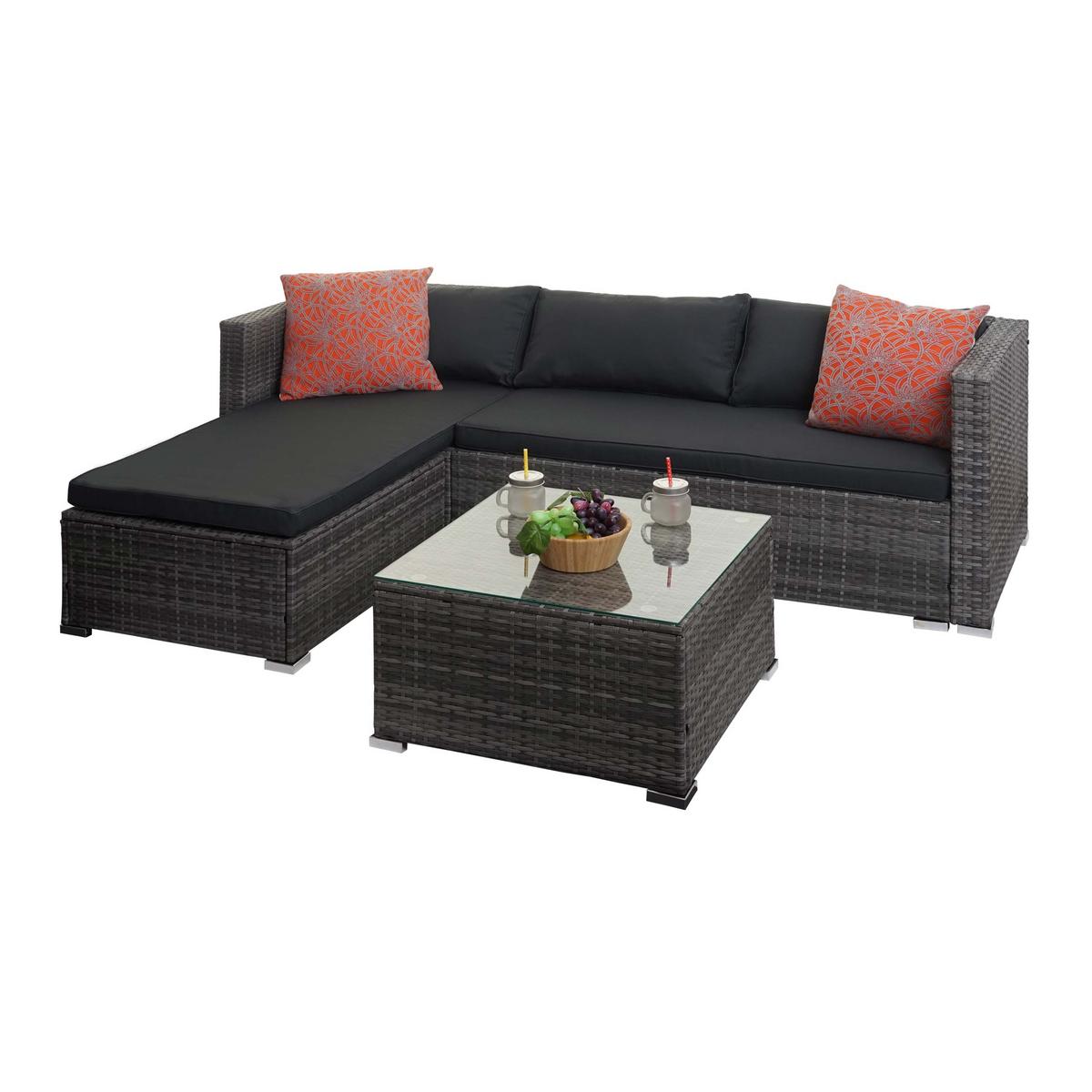 POLY-RATTAN GARNITUR Grau, Grau, Orange - Orange/Grau, Kunststoff - MCW