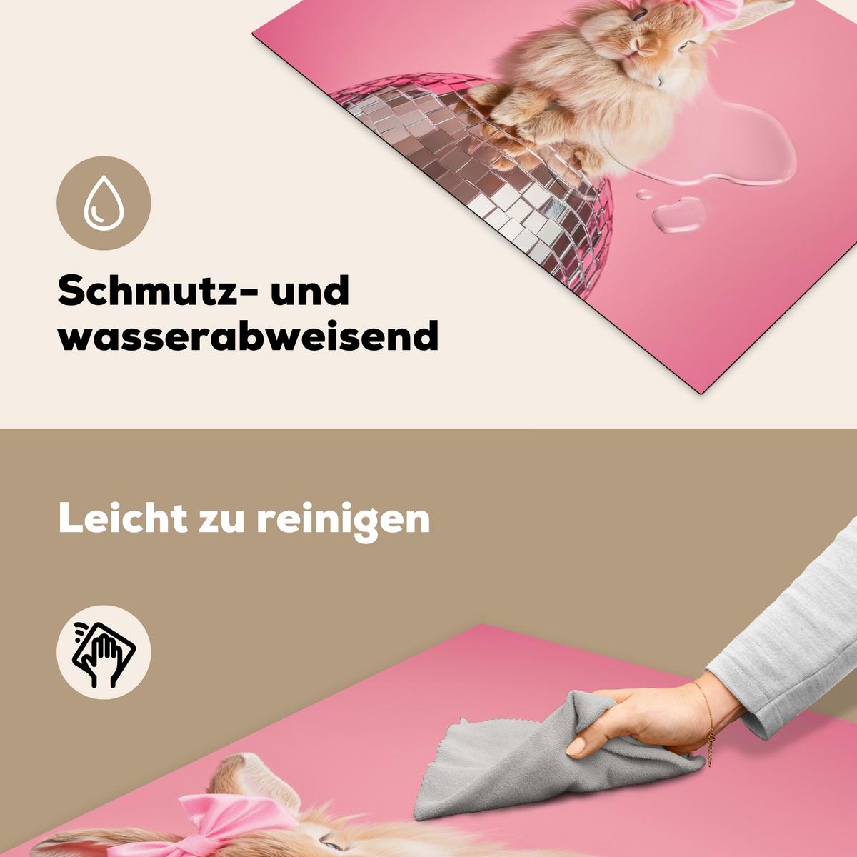 HERDABDECKPLATTE Schleife - Discoball - Kaninchen Ceranfeldabdeckung 76x51.5 cm - Pink, Kunststoff (76/51.5/0.2cm) - MuchoWow
