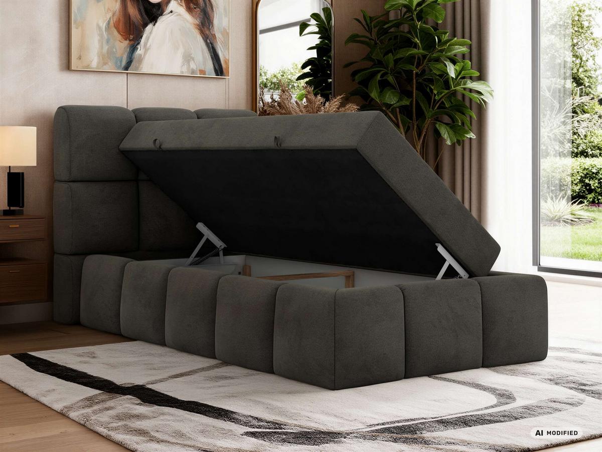 BOXBETT NIRA 90/200 - Dunkelgrau Velvet - Topper Visco - H3 - Dunkelgrau/Anthrazit, Kunststoff/Textil (90/200cm) - MKS