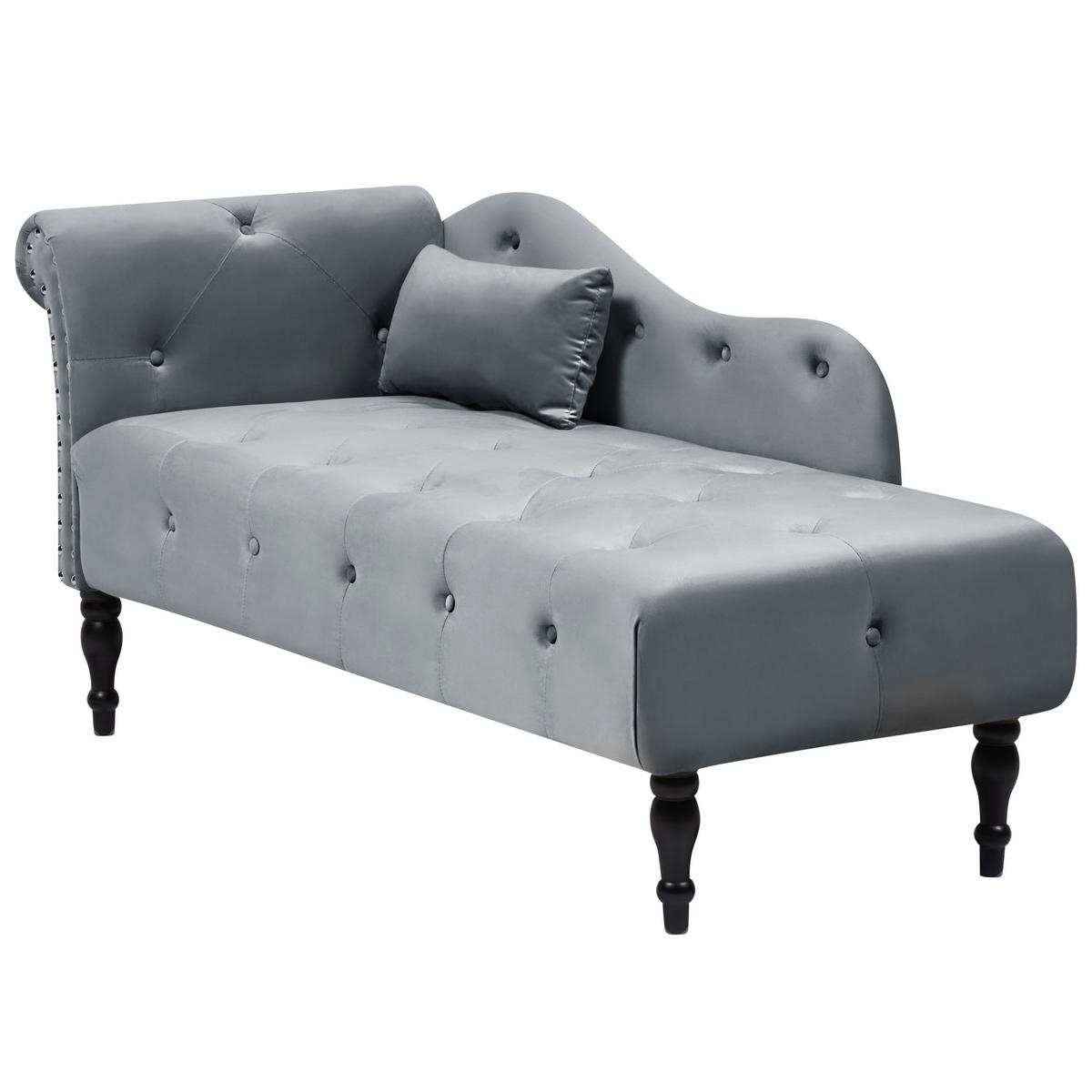 CHAISELONGUE-LINKSSEITIGE Samtstoff Grau Ivry - Dunkelgrau/Schwarz, Textil (152/72/62cm) - Beliani