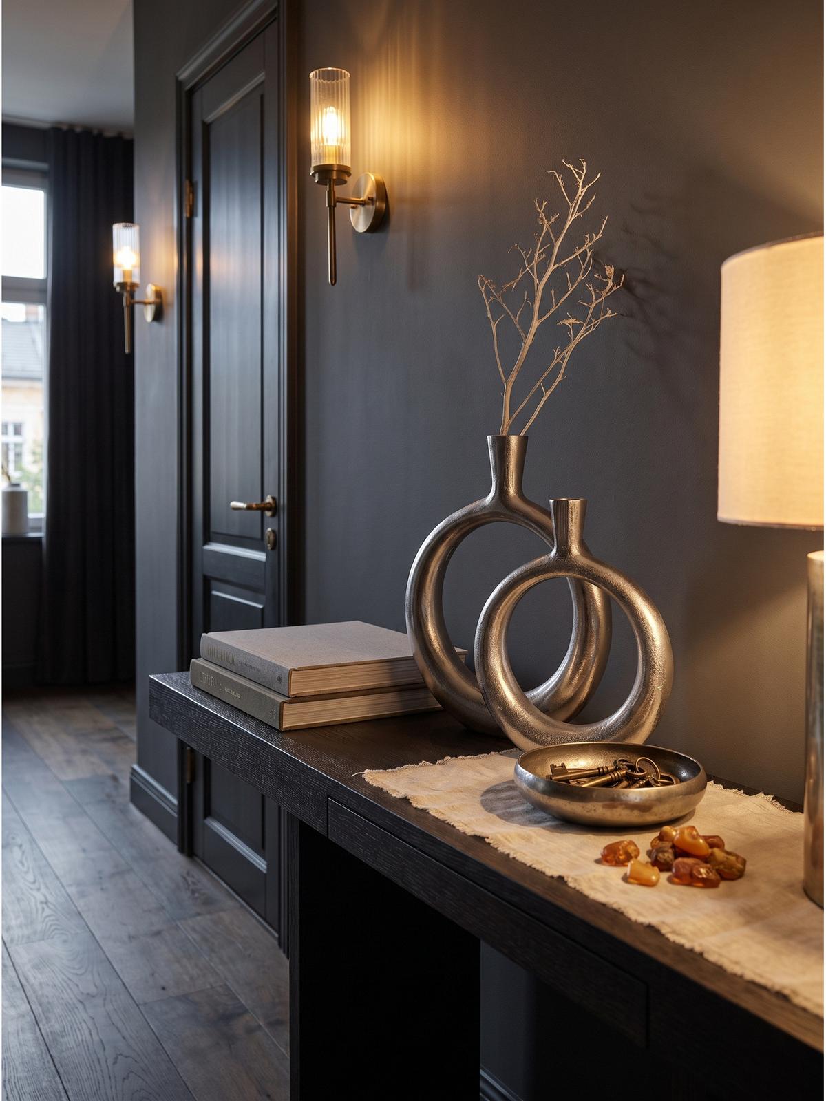 VASEN 2er-Set BAVENO, Aluminium, handgefertigt, Silber, 35 x 7 x 45 cm - Silberfarben, Metall (45cm) - KADIMA DESIGN