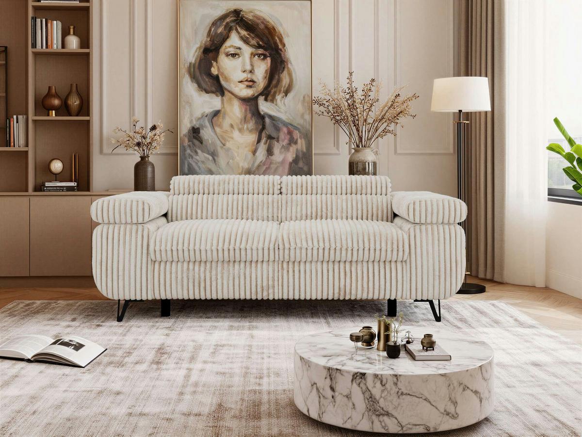 2-SITZER SOFA PETER - Beige Cord - Beige/Creme, Textil/Metall (200/76/99cm) - MKS