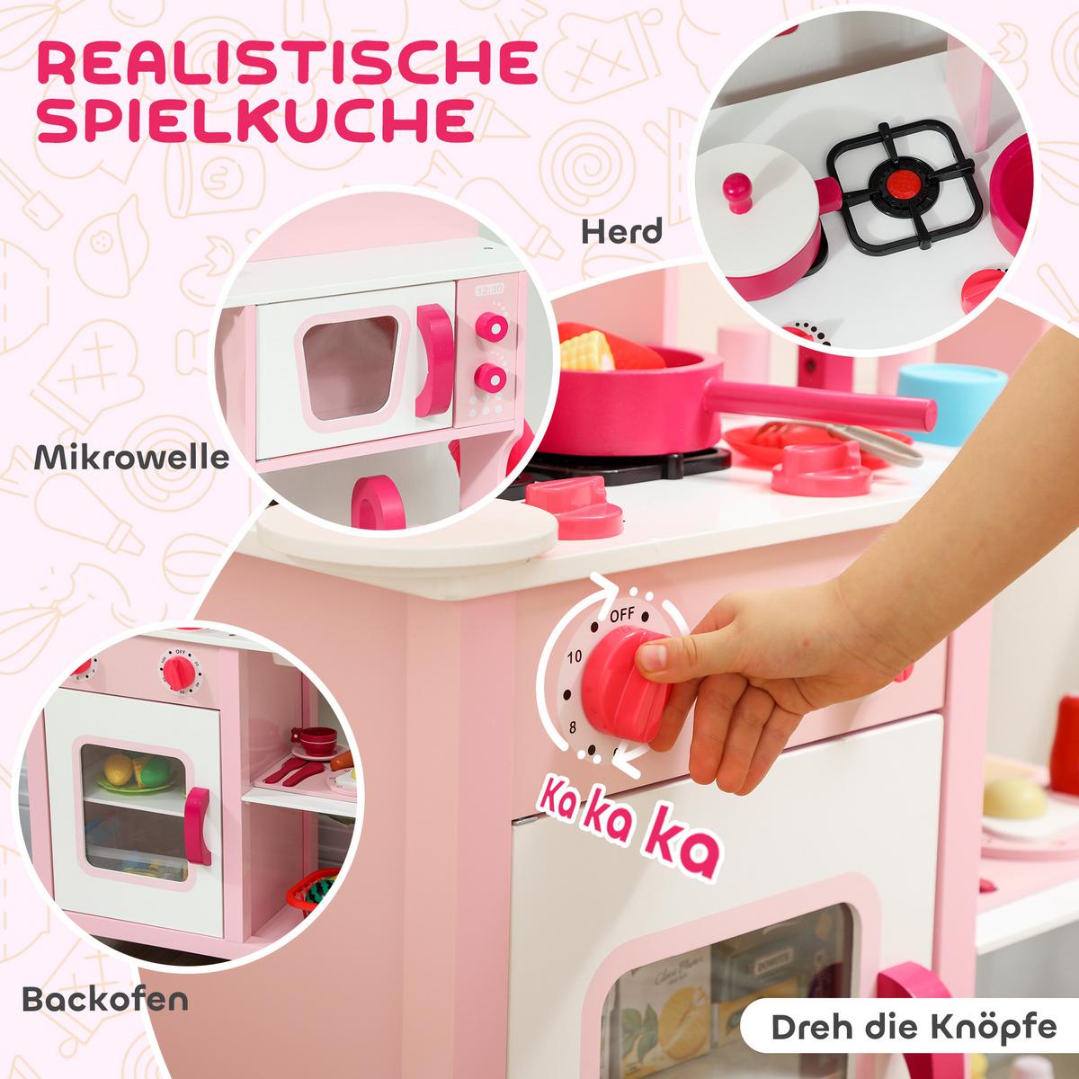 KINDERKÜCHE Spielküche mit Backofen, Herd, Spüle, Soundfunktion, Rosa - Rosa, Holzwerkstoff (24/55cm) - AIYAPLAY