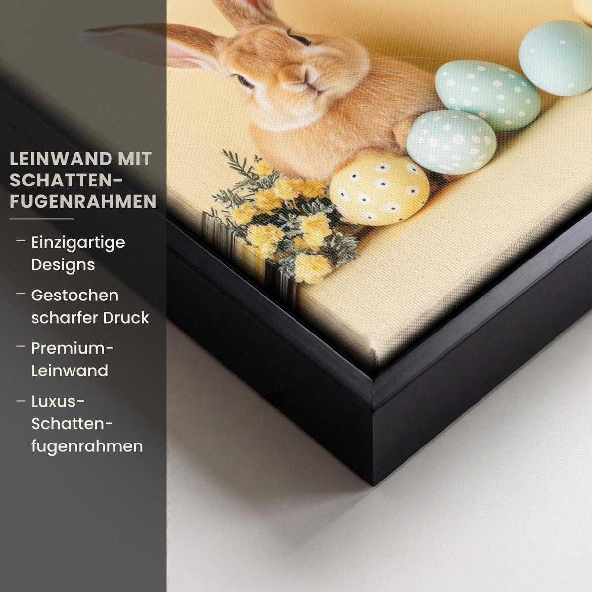 LEINWAND Bilder mit Rahmen - Eier - Kaninchen - Pastellfarbtöne - 20x20 - Hellgelb, Textil (20/20cm) - MuchoWow
