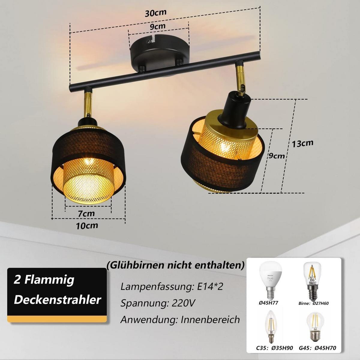 DECKENSTRAHLER Lisbeth 2-flammig 30/10/13 cm - Schwarz, Metall (30/10/13cm) - Nettlife