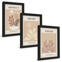BILDER SET 3er Set - 20x30 cm Schwarzer Rahmen - Pflanzenmotive beige braun - Schwarz, Kunststoff (20/30cm) - TULUP