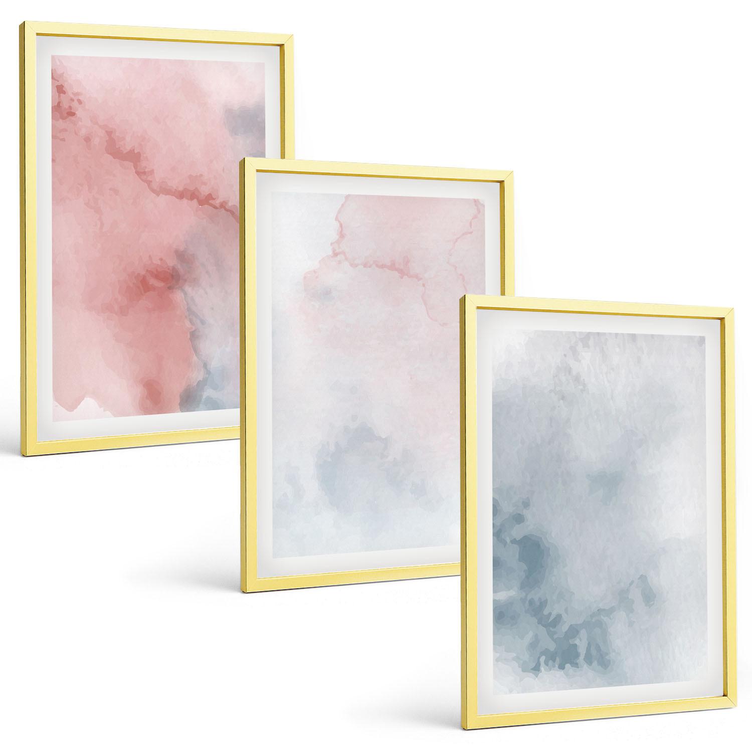 BILDER SET 3er Set - 40x60 cm Goldrahmen - Pastellfarben auf Leinwand - Goldfarben, Kunststoff (40/60cm) - TULUP