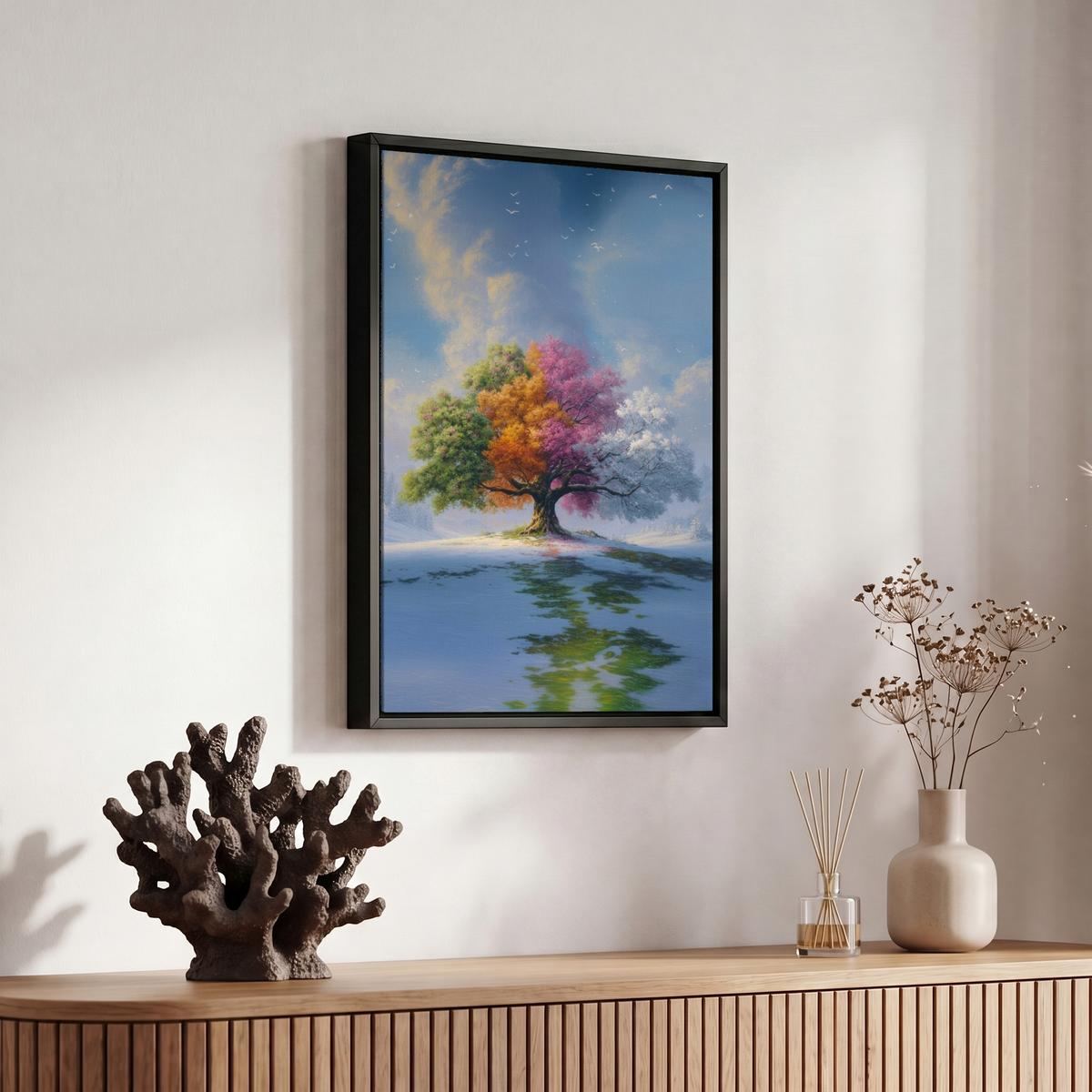 LEINWAND Bilder mit Rahmen - Baum - Jahreszeiten - Winter - Landschaft - 20x30 - Multicolor, Textil (20/30cm) - MuchoWow