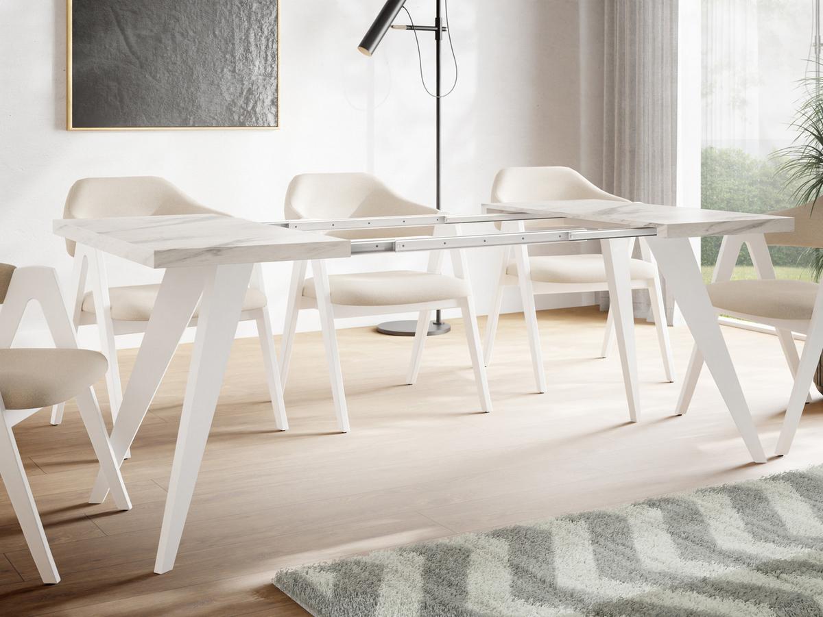 ESSTISCH Quadro quadratischer ausziehbarer, Marmor Weiß 100-200/100/76 cm - Ecru/Weiß, Holz/Holzwerkstoff (100/200/76cm) - WFL GROUP
