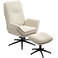 RELAXSESSEL mit Hocker 360°Drehbarer Fernsehsessel mit Liegefunktion, Cord Beige - Beige/Schwarz, Textil/Metall (72/107/83cm) - HOMCOM