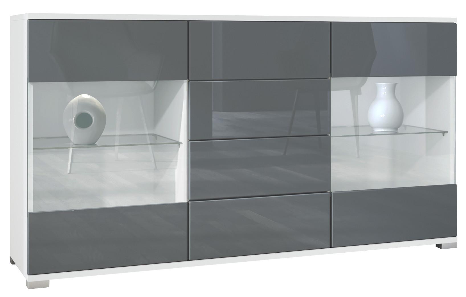 SIDEBOARD Bari Grau Hochglanz - Grau, Holzwerkstoff (138.5/75.5/35cm) - Vladon