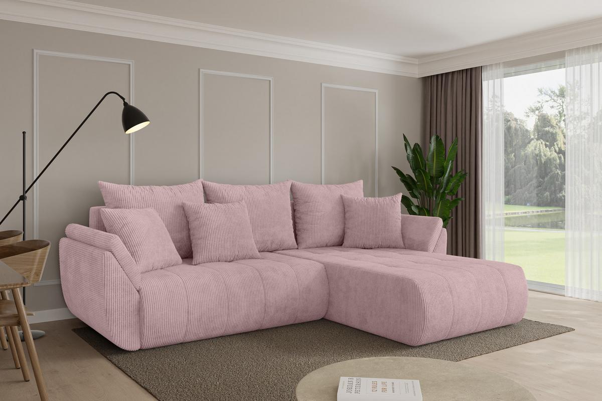 ECKSOFA mit Schlaffunktion Ottomane Rechts TOKO-L 277x194x86 Rosa Cord - Schwarz/Rosa, Holzwerkstoff/Kunststoff (277/194cm) - ALTDECOR