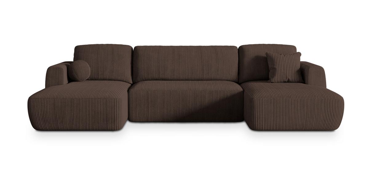 WOHNLANDSCHAFT SENTUM P Braun Kordstoff mit Schlaffunktion - Schwarz/Braun, Holz/Kunststoff (330/90/148cm) - MASSENO