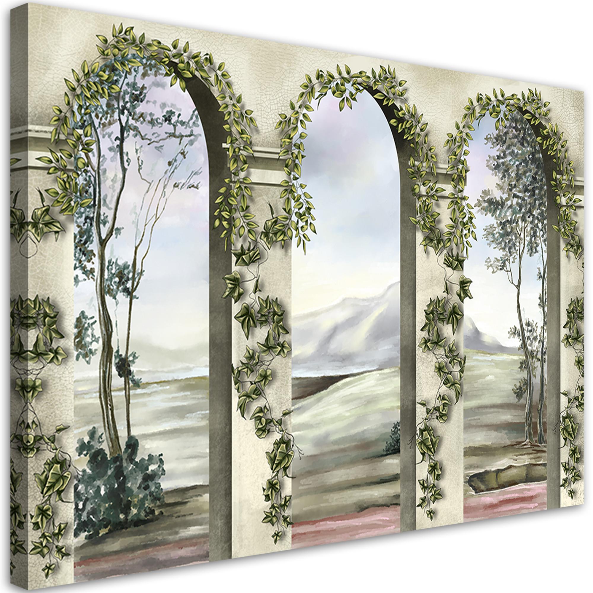 WANDBILD Säulen und Bögen mit Efeu 120x80cm - Beige, Textil (120/80cm) - Feeby