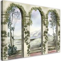 WANDBILD Säulen und Bögen mit Efeu 120x80cm - Beige, Textil (120/80cm) - Feeby