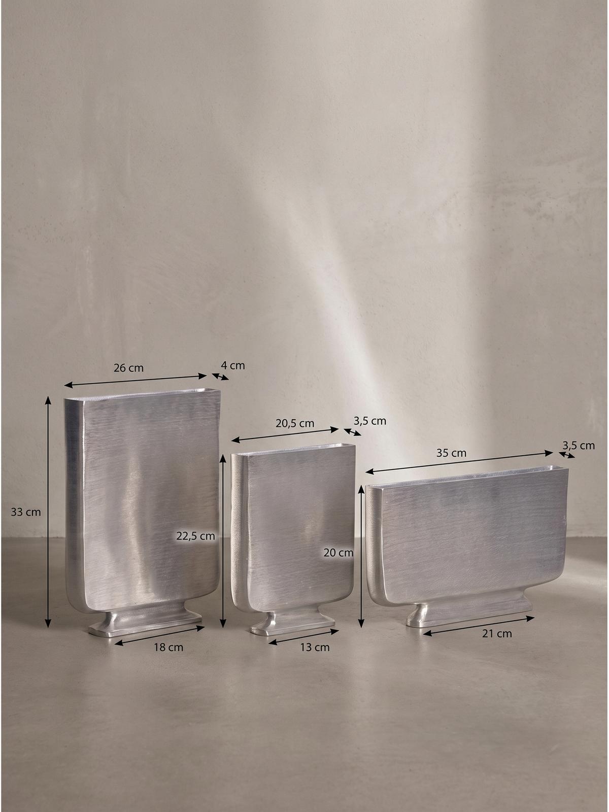 VASEN 3er-Set PORTONOVO, Aluminium, handgefertigt, Silber, 26 x 4 x 33 cm - Silberfarben, Metall (33cm) - KADIMA DESIGN
