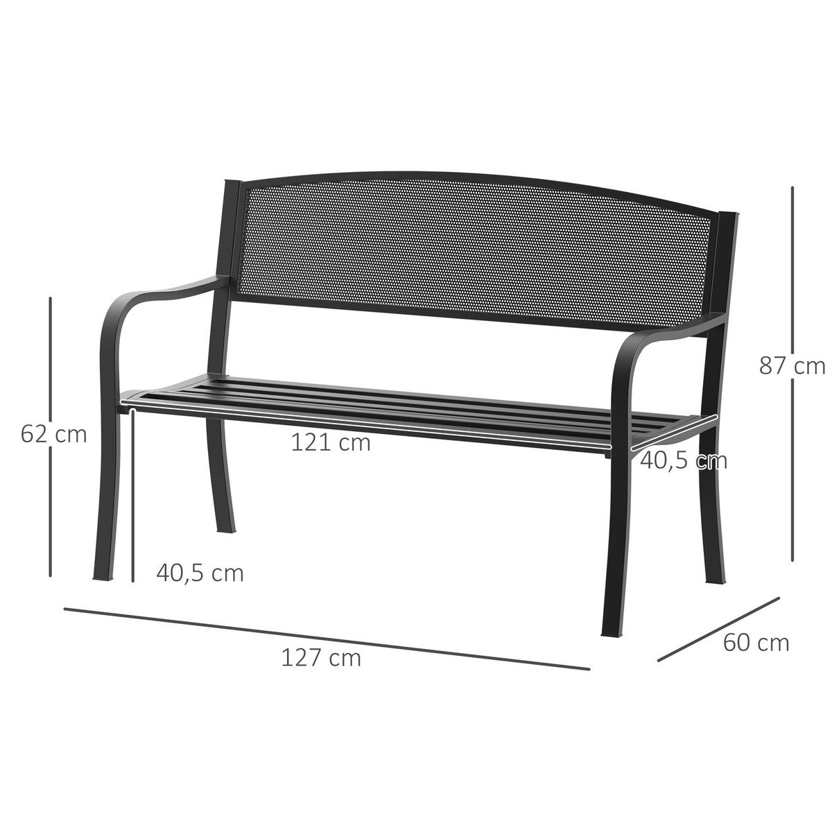 GARTENBANK, 2-Sitzer, B127 x T60 x H87cm, Stahl, Schwarz - Schwarz, Metall (60/87/127cm) - Outsunny