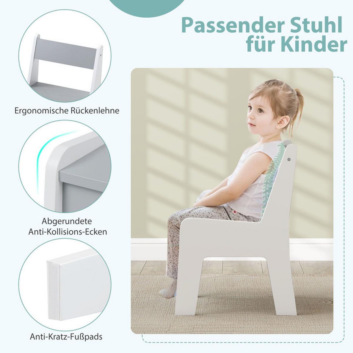KINDERTISCH mit Stuhl grau(2-tlg) - Grau, Holzwerkstoff (61.5/59/47cm) - COSTWAY
