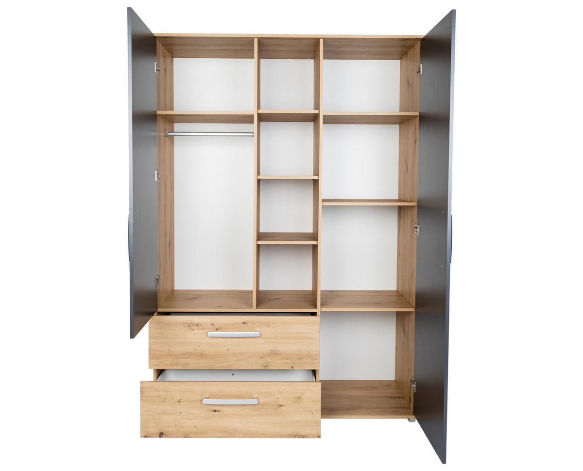 KLEIDERSCHRANK Alessio 2. türig - Anthrazit/Silberfarben, Holzwerkstoff/Kunststoff (130/188/51cm) - arthur berndt