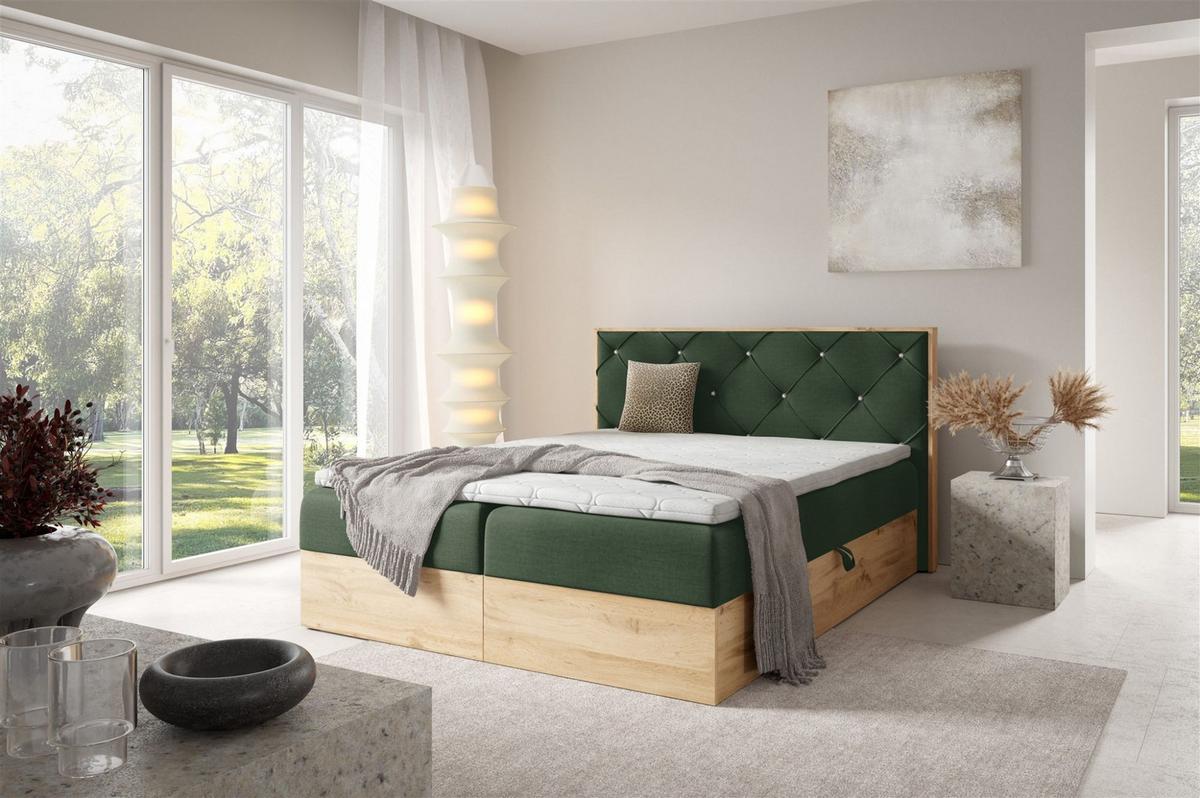 BOXBETT Helios - Grün, Holzwerkstoff/Textil (180/200cm) - Fun Möbel