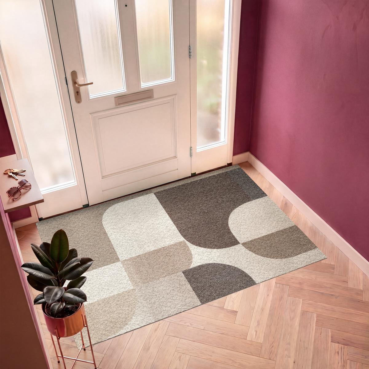 FUSSMATTE Geometrisch - Gewebte Struktur - Modern Fußabtreter 180x120 cm - Beige, Kunststoff (180/0.4cm) - MuchoWow