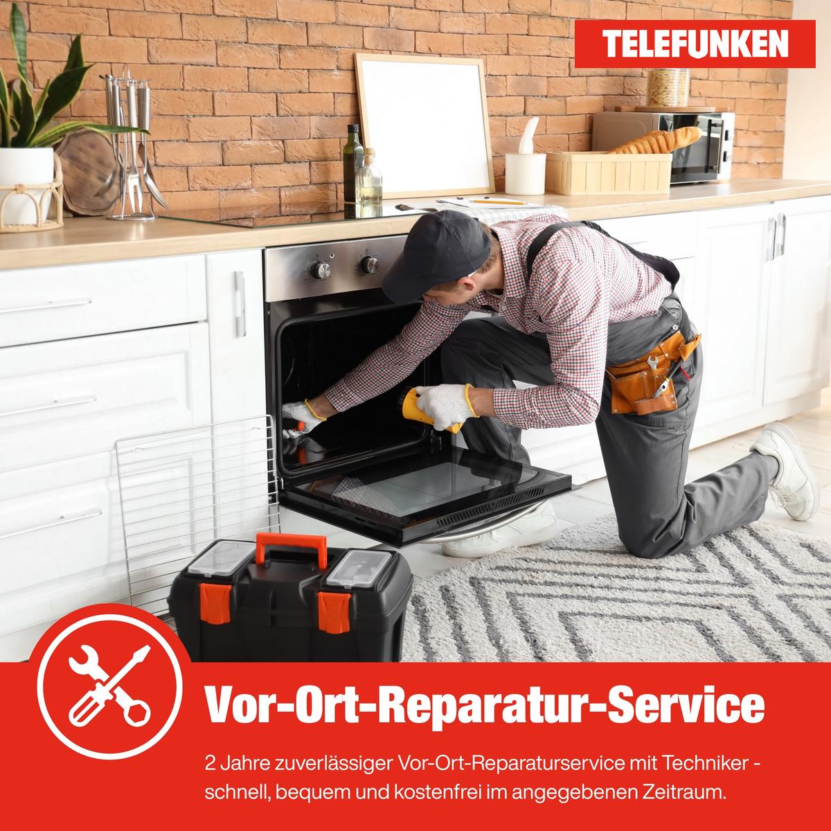 EINBAUBACKOFEN autark, 78 Liter, 60 cm Backofen, Hot Air Shield, Umluft/Ober-Unterhitze, 5 Funktionen - Schwarz, Metall (59.5/59.5/55cm) - Telefunken