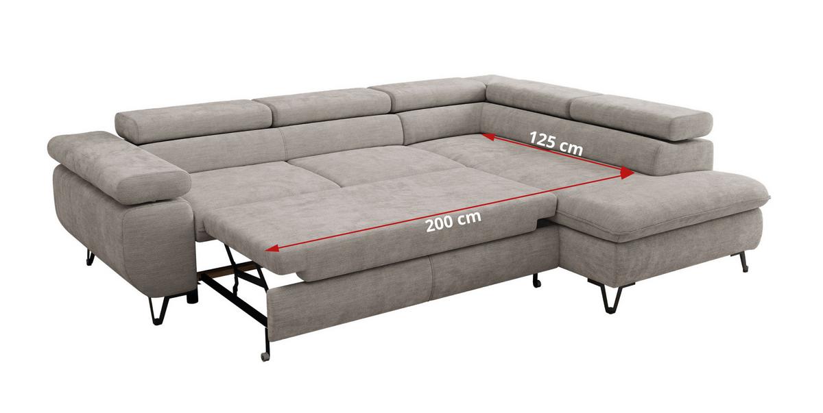 ECKSOFA PABLO L Hellgrau Schenille glatt - Links Seite mit T25 Topper - Hellgrau/Schwarz, Textil/Metall (208/273cm) - MKS