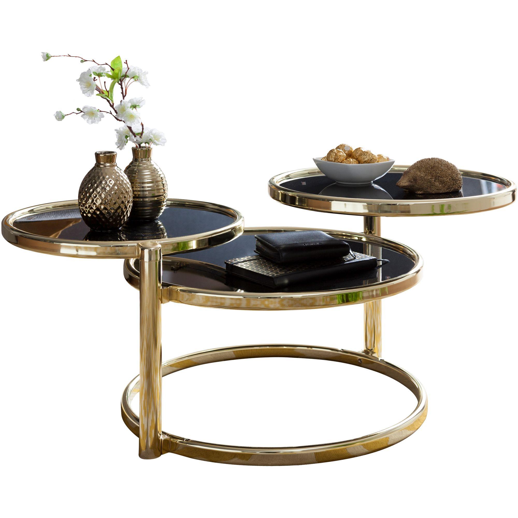COUCHTISCH – Rund Glas Schwarz Gold Metall 58x43x58 cm - Goldfarben/Schwarz, Glas/Metall (58/58/43cm) - KADIMA DESIGN