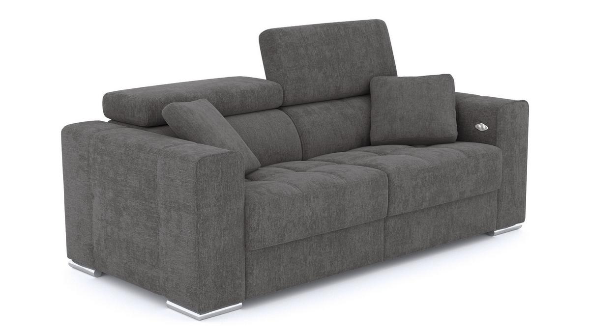 SOFA QUARTZ 3-Sitzer mit 2 Relaxfunktionen, dunkelgrau - Dunkelgrau/Silberfarben, Holzwerkstoff/Textil (204/80/102cm) - Wozimo