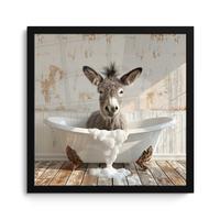 POSTER MIT RAHMENGERAHMTES BILD Esel - Tiere - Badewanne - Schaumstoff 40x40 cm - Weiß, Papier (40/40cm) - MuchoWow