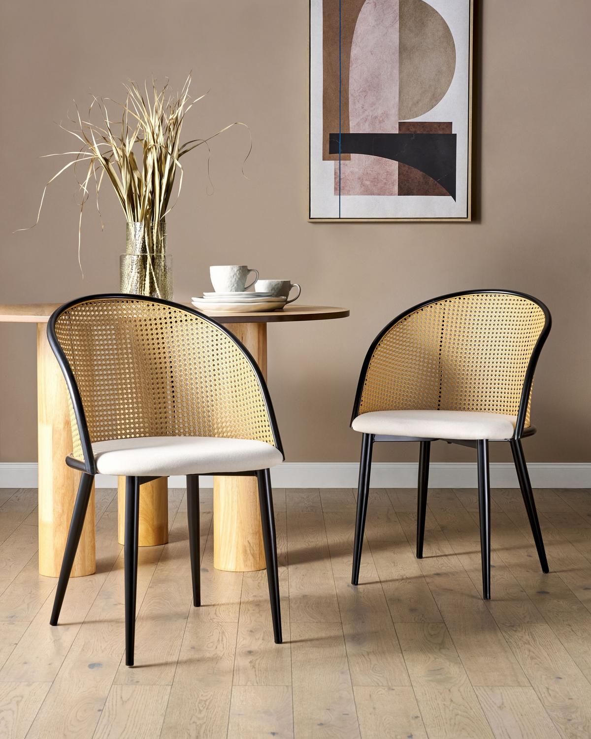 ESSZIMMERSTUHL 2er-Set Metall schwarz/beige Cornell - Hellbraun/Beige, Metall (52/83/46cm) - Beliani
