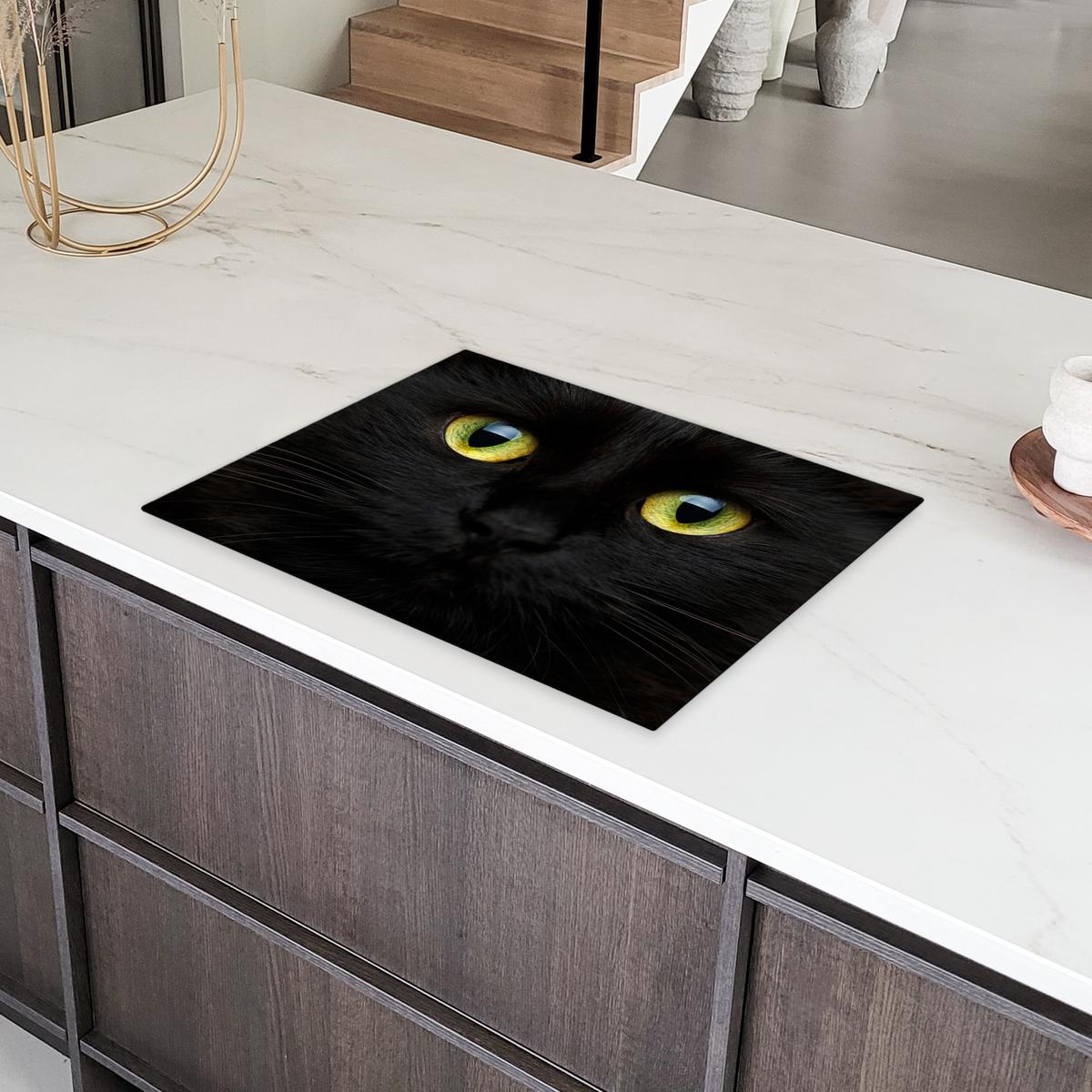 HERDABDECKPLATTE Katze - Augen - Gelb - Schwarz Herdabdeckung Induktionsfeld 70x52 cm - Schwarz, Kunststoff (70/52/0.2cm) - MuchoWow