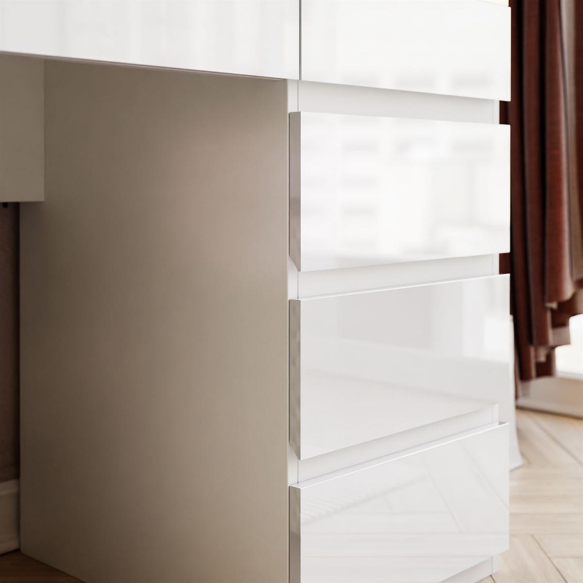 SCHMINKTISCH AURORA II ELITE Weiß hochglanz mit Spiegel und Beleuchtung - Weiß Hochglanz, Holzwerkstoff (120/145/55cm) - Lookway