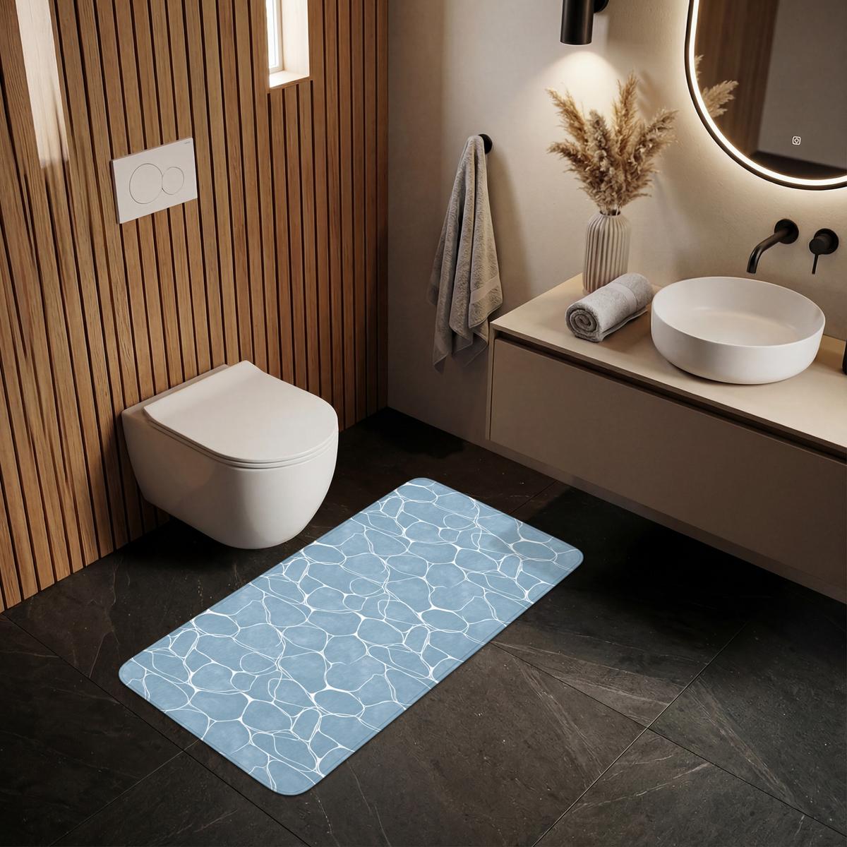 BADEMATTE Organisch - Muster - Blau 120x60 cm - Hellblau, Textil (120/60cm) - OnlyWow