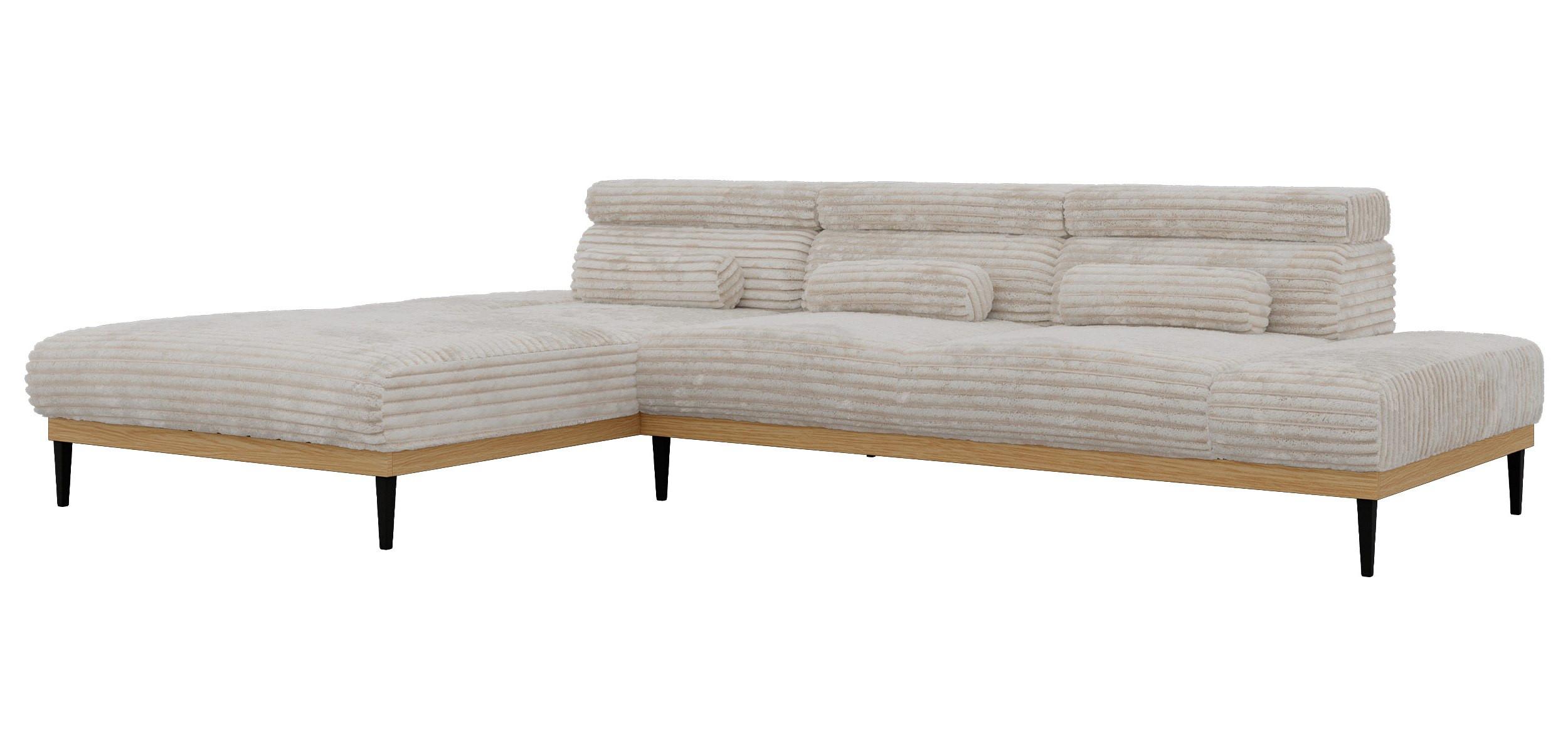 ECKSOFA PAVERO L - Beige Cord - Links Seite - Beige/Schwarz, Textil/Metall (205/316cm) - MKS