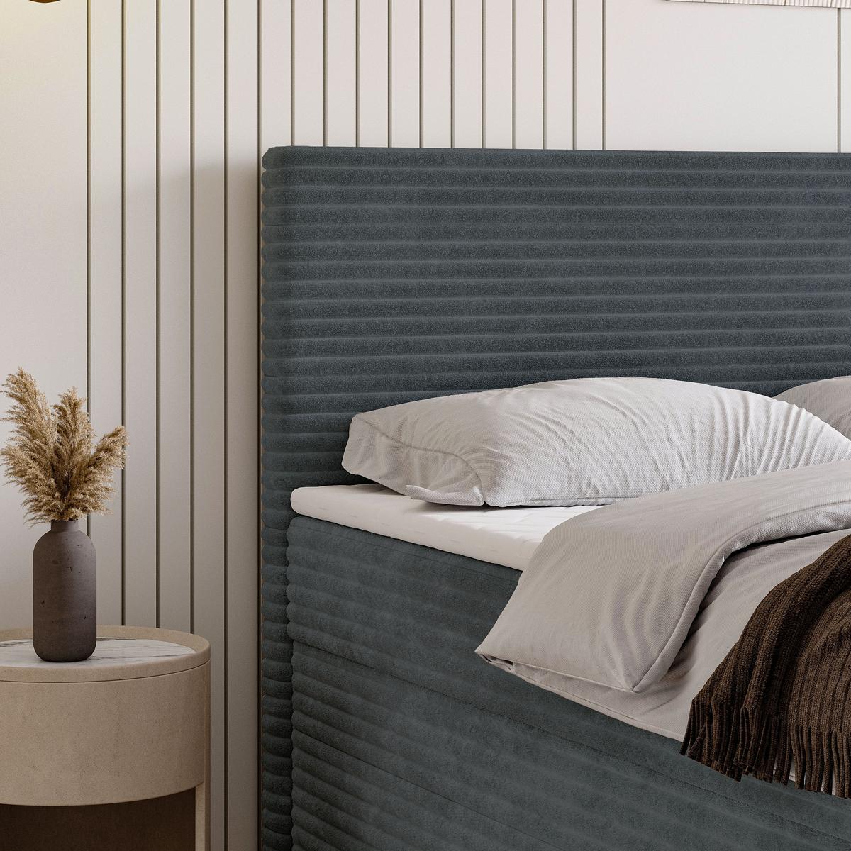 BOXBETT NOLEN 180x200 cm mit Matratze und Topper - Grau - Grau, Holz (180/200cm) - MASSENO