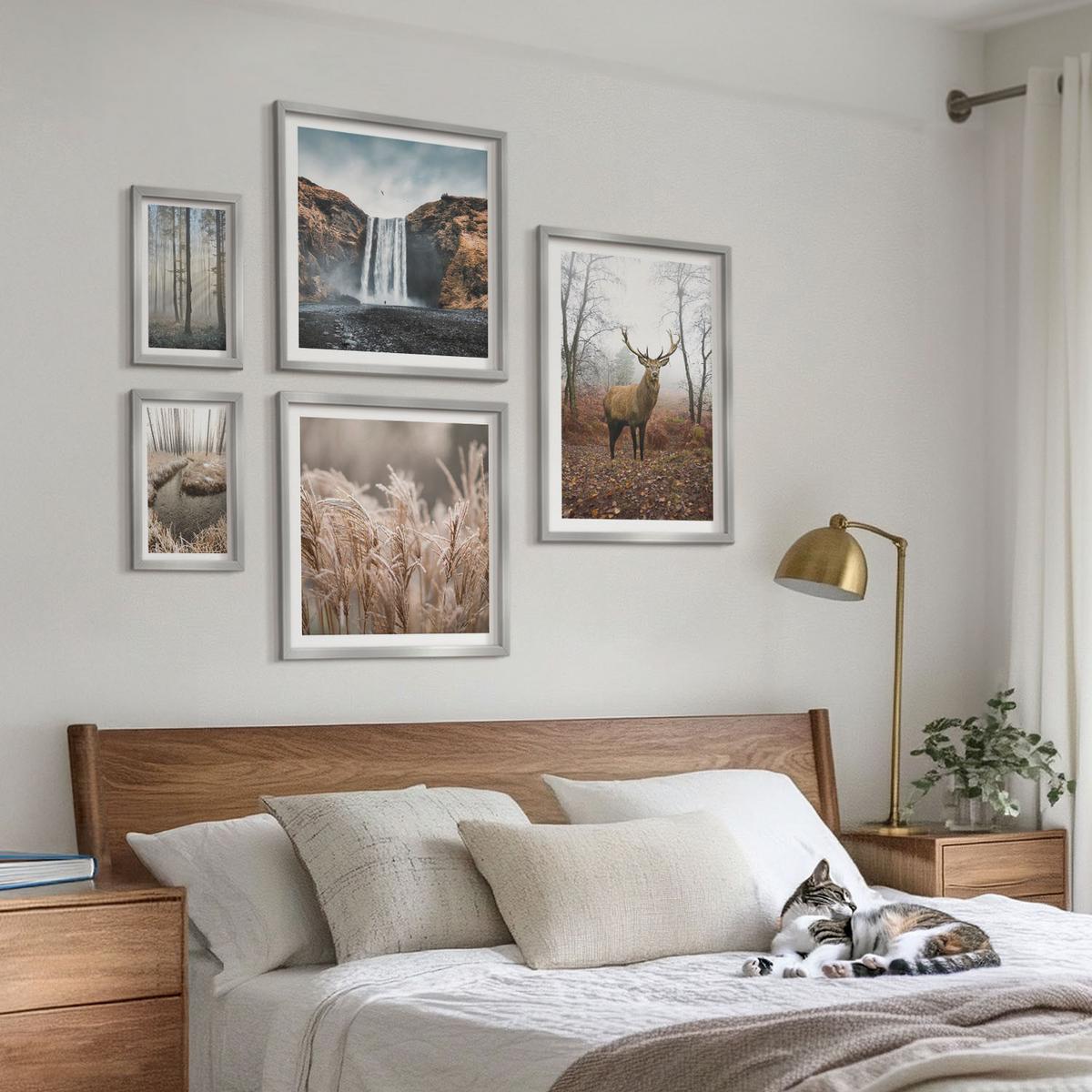 BILDER SET 5er Set - 50x50 cm & 20x30 cm & 40x60 cm Silberner Rahmen - Die charmanten Straßen der Hafenstädte - Silberfarben, Kunststoff (40/60cm) - TULUP