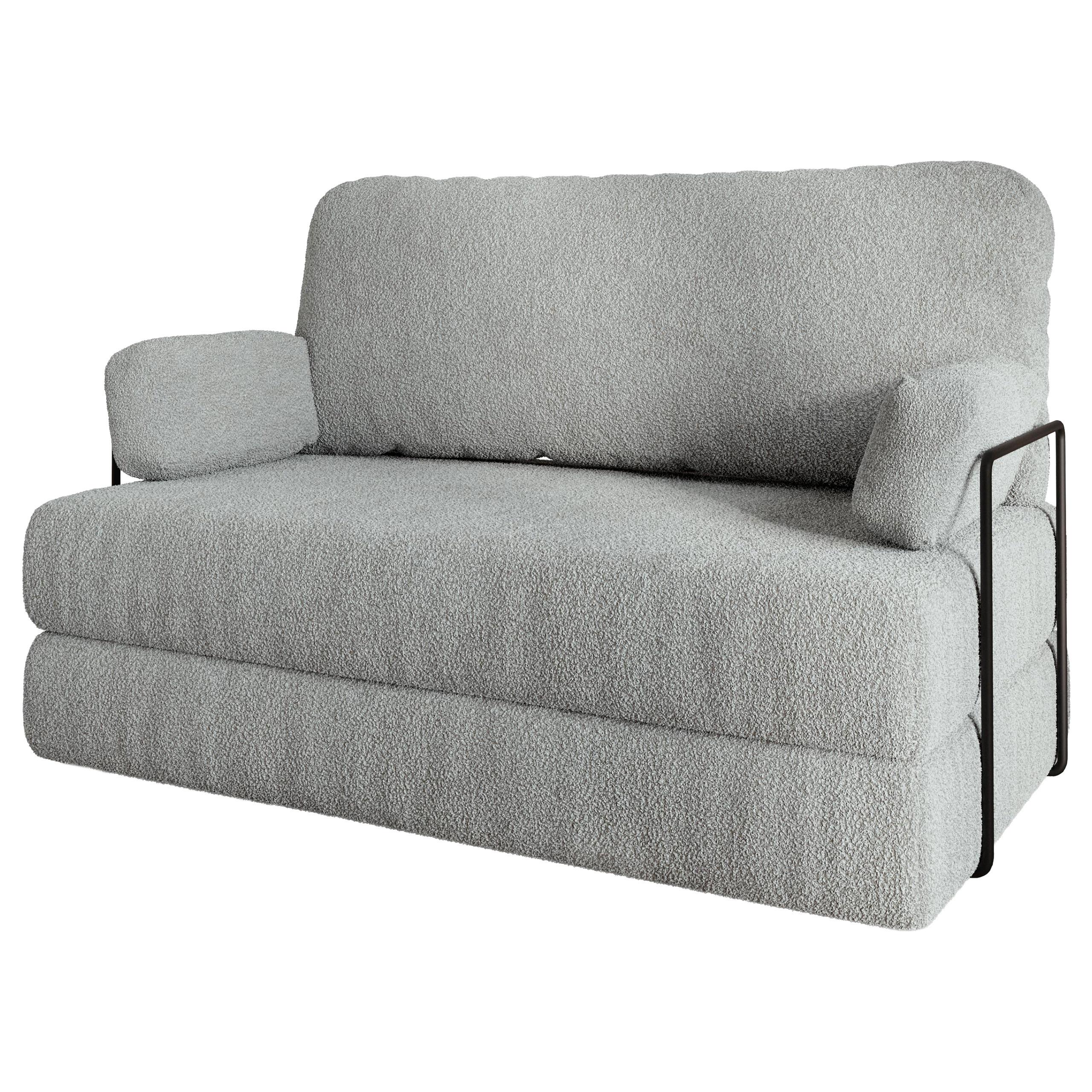 BETTSOFA KESTE aus Schaumstoff Bucle-Stoff Hellgrau Schlaffunktion - Hellgrau, Textil (140/86/60cm) - MASSENO