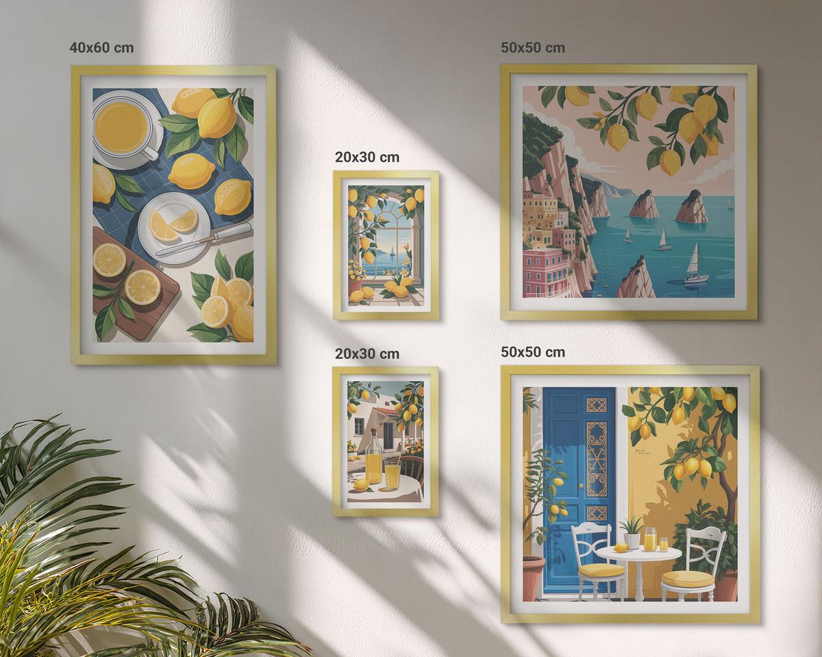 BILDER SET 5er Set - 50x50 cm & 20x30 cm & 40x60 cm Goldrahmen - Berge, rosa Himmel, Wasser, Sukkulente - Goldfarben, Kunststoff (40/60cm) - TULUP