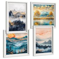 BILDER SET 4er Set - 50x50 cm & 40x60 cm Weißer Rahmen - Gemalte Abstraktionen der Natur - Weiß, Kunststoff (50/50cm) - TULUP