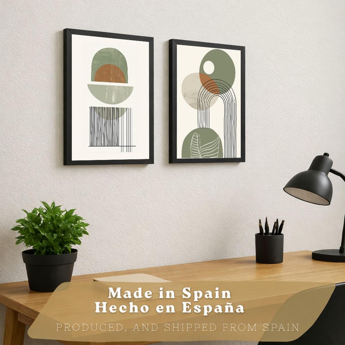 POSTER 3er Kunstdruck-Set Wandbilder Abstrakt Grün modern Wohnzimmer Deko, Schlafzimmer, Küche, Badezimmer Schwarzer Rahmen A3 - Schwarz, Papier (29.7/1/42cm) - Nacnic