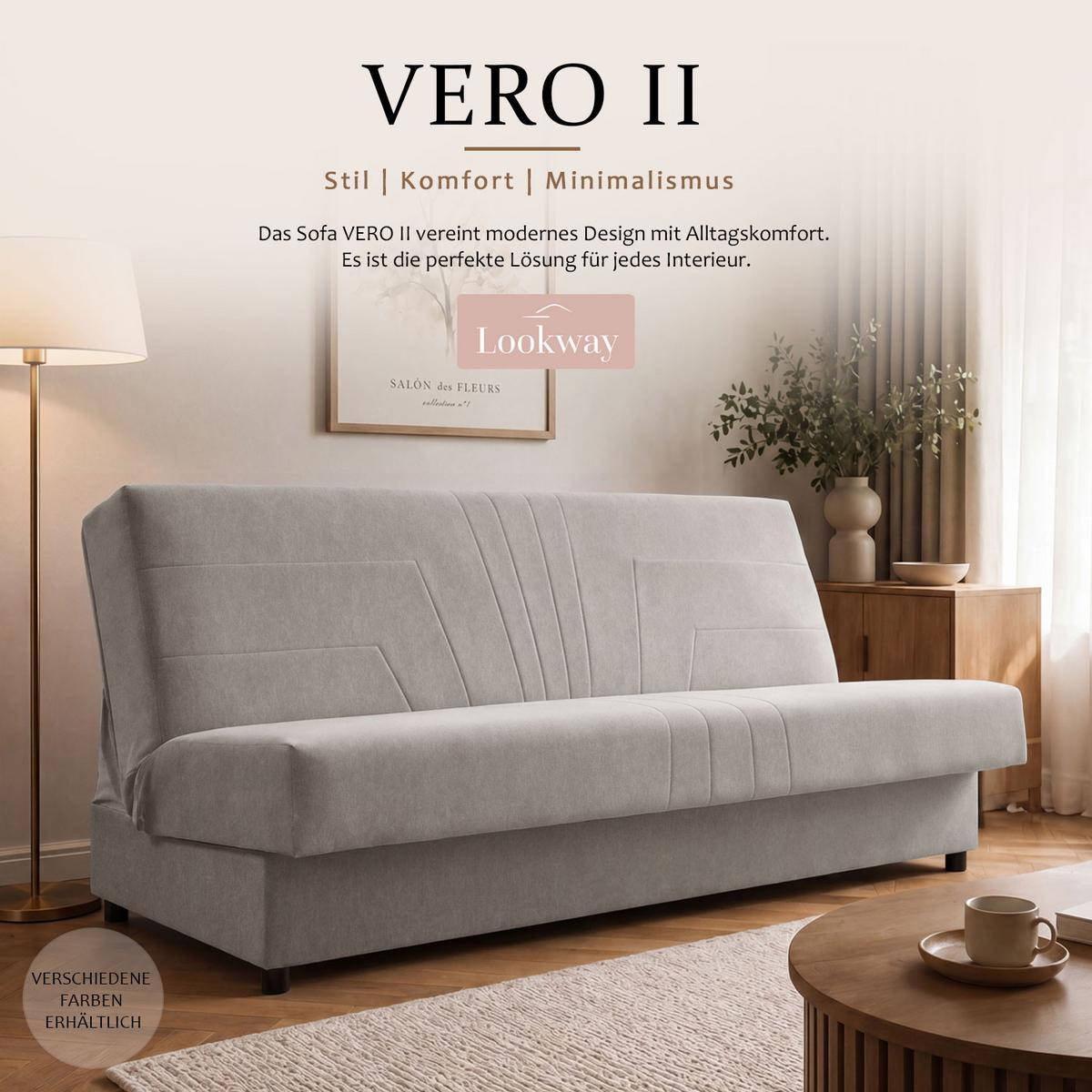 SCHLAFSOFA VERO II mit Schlaffunktion Castel 04 - Beige, Textil (191/88/90cm) - Lookway
