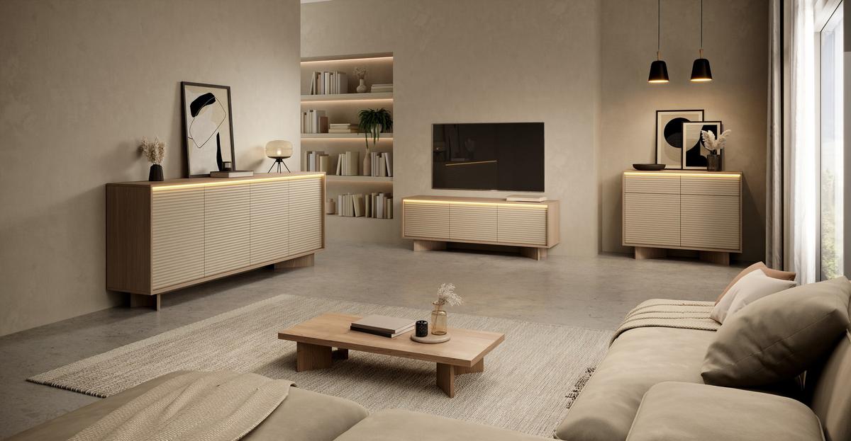KOMMODE RIGATO 103,9/84,4/40cm mit 2 Schubladen 2 Türen Beige - Beige, Holzwerkstoff (103.9/84.4/40cm) - MASSENO