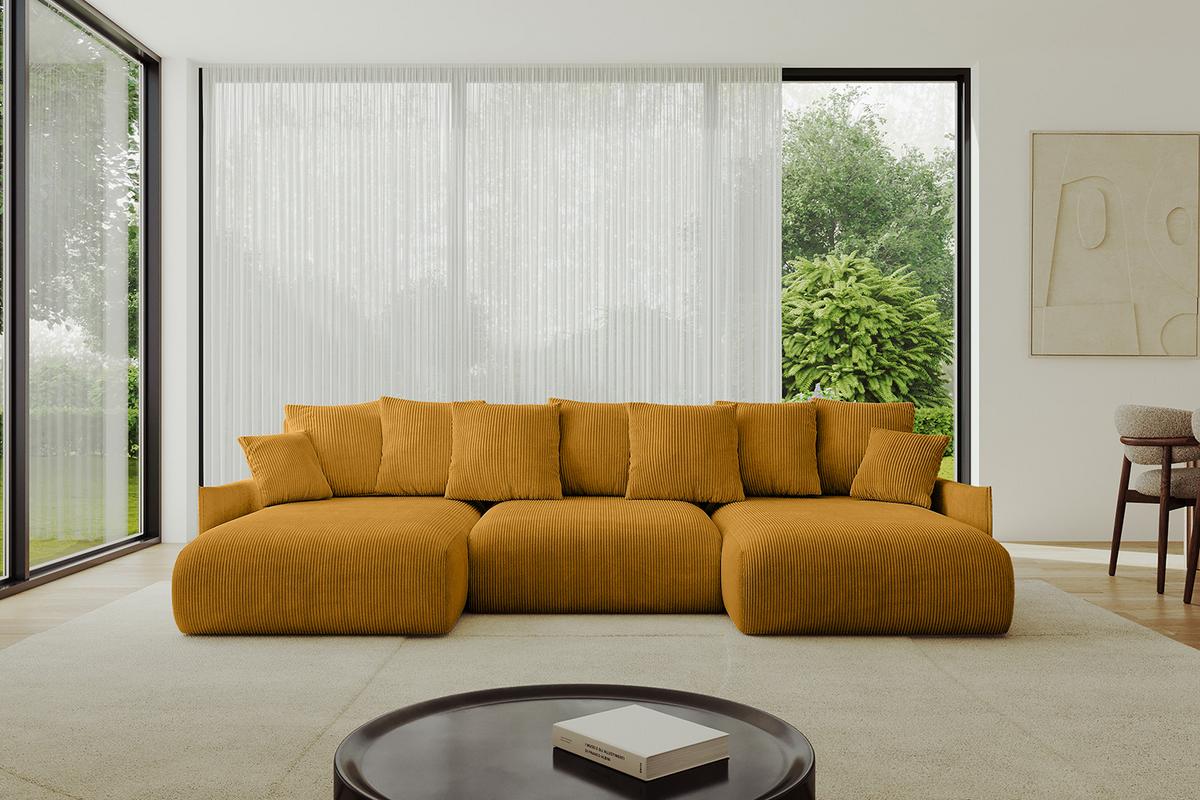 WOHNLANDSCHAFT mit Schlaffunktion und Bettkasten ONESK-U-v1 317x177x72 Senfgelb Cord - Currygelb, Holzwerkstoff/Kunststoff (317/72/177cm) - ALTDECOR
