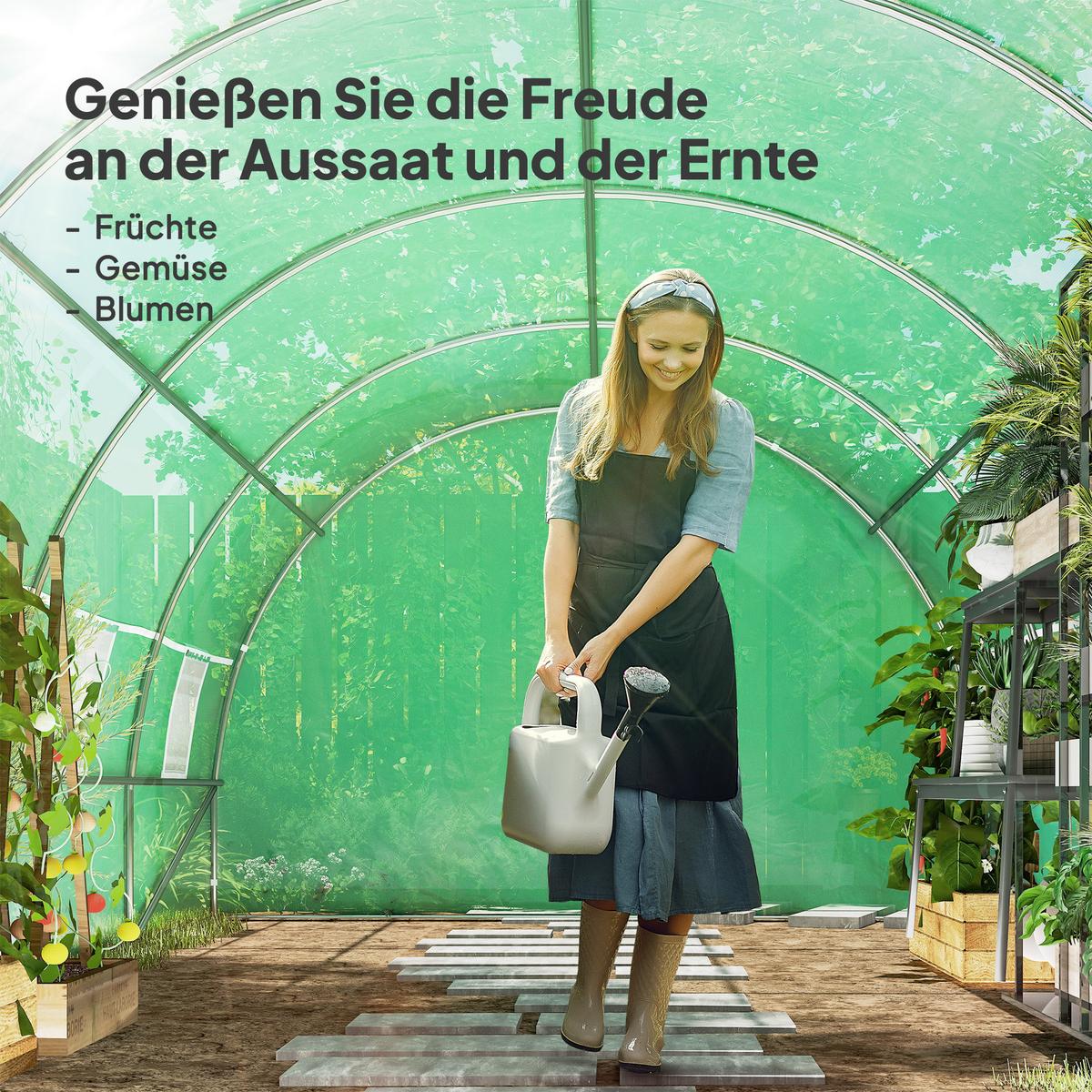 FOLIENGEWÄCHSHAUS Gewächshaus Treibhaus Tomatenhaus mit Fenster Gitterfolie - Grün, Kunststoff (300/200/595cm) - Outsunny