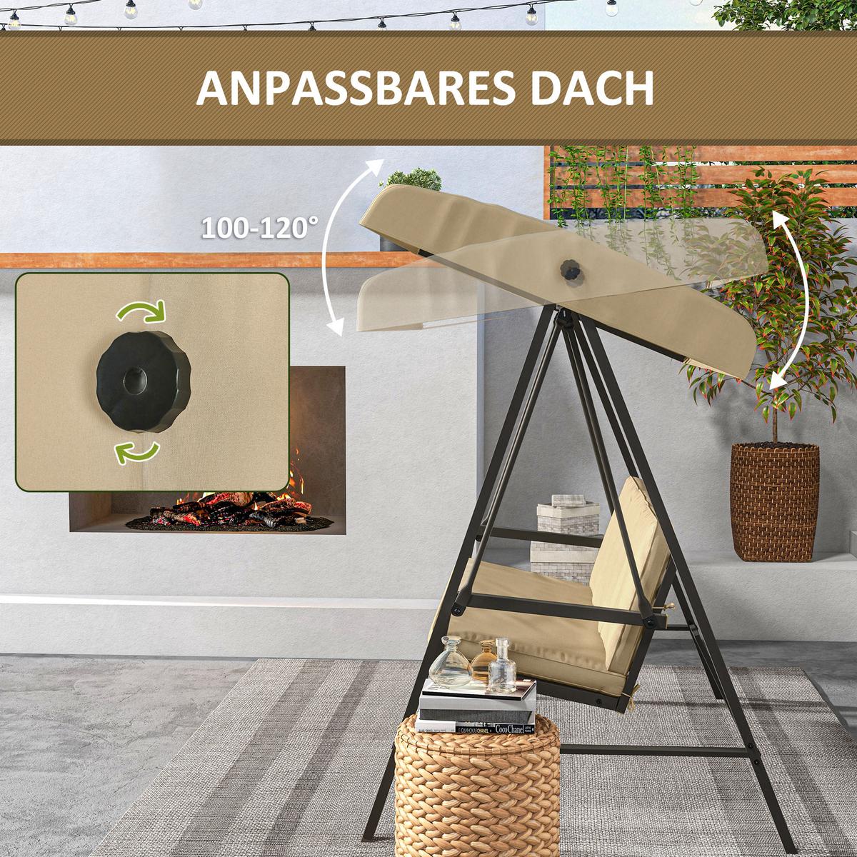 HOLLYWOODSCHAUKEL, 3-Sitzer, Beige, 200 x 125 x 175 cm - Beige, Kunststoff (125/175/200cm) - Outsunny